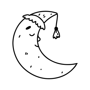 Lua crescente dormindo de touca para colorir