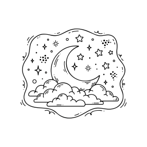 Lua dormindo em meio às estrelas para colorir