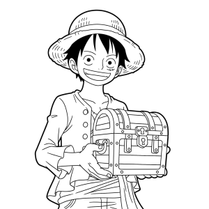 Luffy abrindo o baú do tesouro para colorir