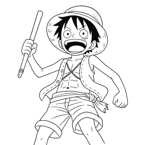 Luffy com um bastão em pose de luta para colorir