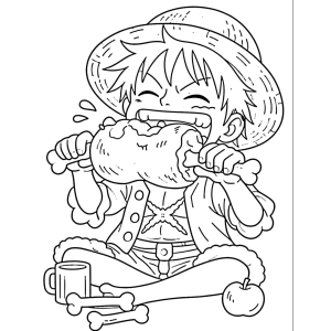 Luffy devorando um pedaço de carne para colorir