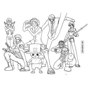 Luffy e a tripulação em pose de equipe para colorir