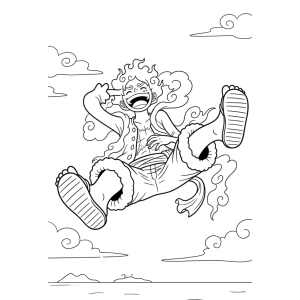 Luffy no Gear 5 saltando entre nuvens para colorir
