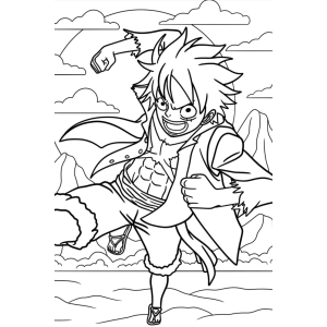 Luffy saltando com o punho erguido para colorir
