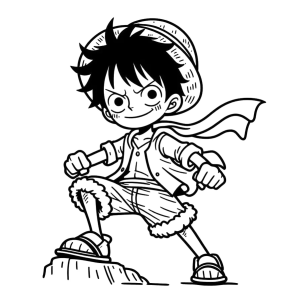 Luffy versão chibi em cima da rocha para colorir