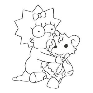 Maggie Simpson abraçando o ursinho de pelúcia para colorir