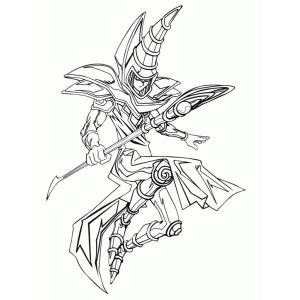 Mago Negro com cajado em pose de ataque para colorir