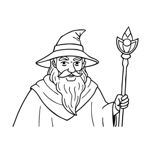 Mago sério com cajado de cristal para colorir