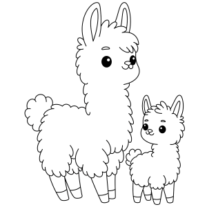 Mamãe lhama e filhote para colorir