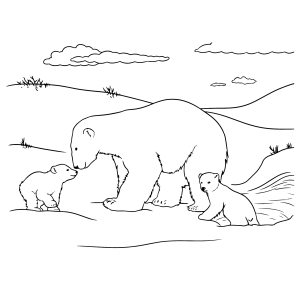 Mamãe ursa polar com o filhote na neve para colorir