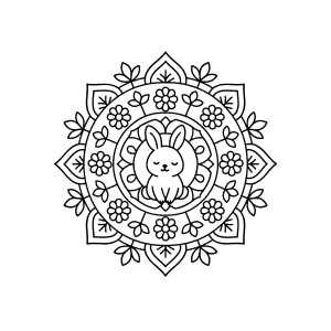 Mandala com coelhinho no centro para colorir