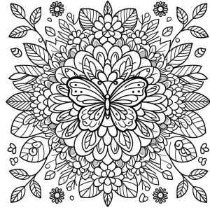 Mandala de borboleta com flores para colorir