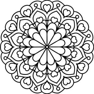 Mandala de corações em camadas para colorir