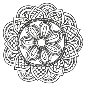 Mandala de flor com pétalas rendadas para colorir