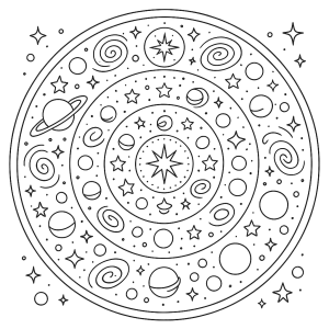 Mandala dos planetas e estrelas para colorir
