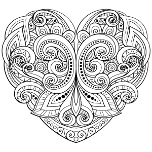 Mandala em forma de coração para colorir