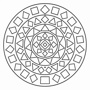 Mandala geométrica com triângulos e círculos para colorir