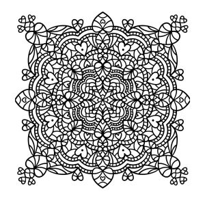 Mandala quadrada com pássaros e flores para colorir