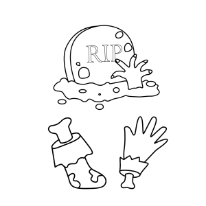 Mão de zumbi saindo do túmulo para colorir
