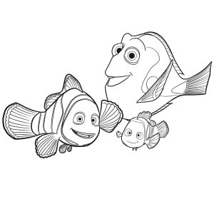Marlin e Nemo nadando juntos para colorir