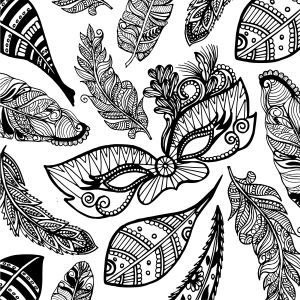 Máscara Elegante e Penas Ornamentais