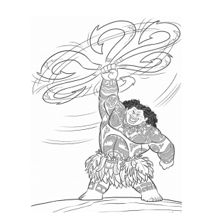 Maui segurando o anzol mágico para colorir