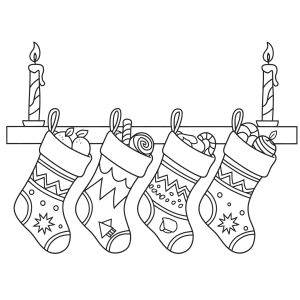 Meias penduradas na lareira com velas para colorir