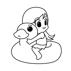 Menina abraçada à boia de pato para colorir