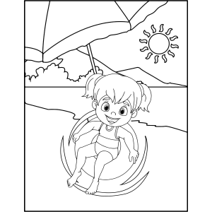 Menina boiando no mar para colorir