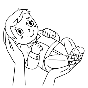 Menina com a cesta de frutas para colorir