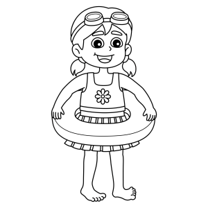 Menina com boia de cintura pronta para nadar para colorir