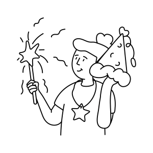 Menina com estrelinha e chapéu de festa para colorir