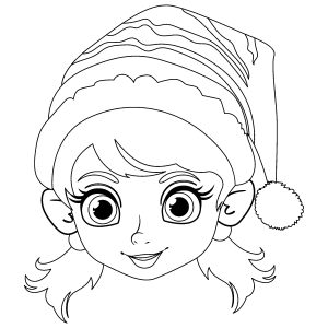 Menina com gorro de Natal para colorir