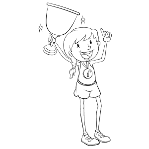 Menina comemorando com troféu para colorir