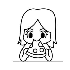 Menina comendo uma fatia de pizza para colorir