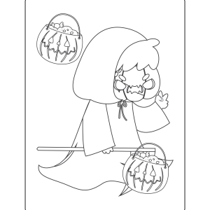 Menina de capuz com a abóbora de doces para colorir