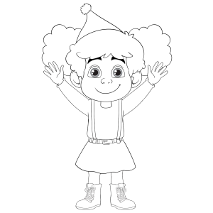 Menina de chapéu de festa com os braços para cima para colorir
