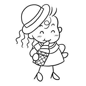 Menina de chapéu tomando sorvete para colorir
