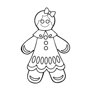Menina de gengibre com lacinho e saia de glacê para colorir