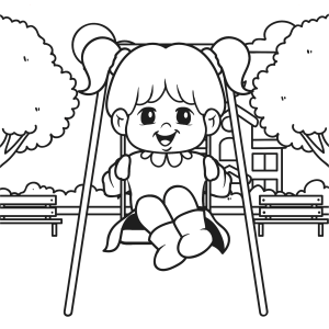 Menina de tranças no balanço para colorir