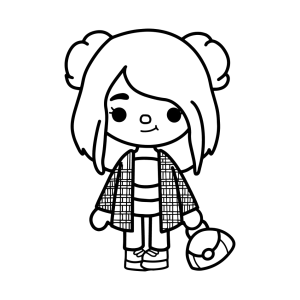 Menina do Toca Boca com cachecol xadrez e bolsa para colorir