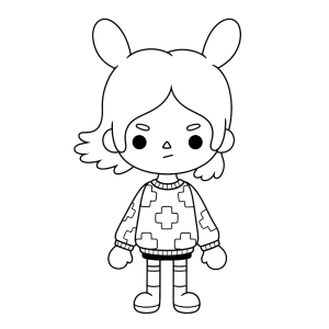 Menina do Toca Boca com orelhas de coelho e moletom para colorir