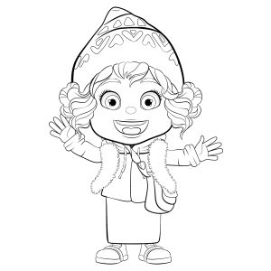 Menina fantasiada de bruxinha acenando para colorir