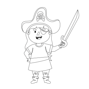 Menina pirata de chapéu com espada para colorir