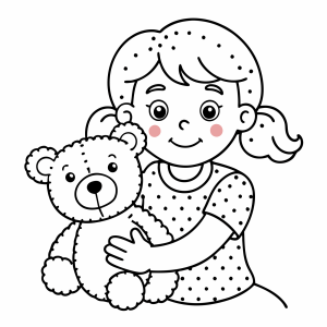 Menina sorridente com o ursinho de pelúcia para colorir