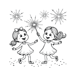 Meninas correndo com estrelinhas para colorir
