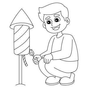 Menino acendendo um foguete de fogos para colorir
