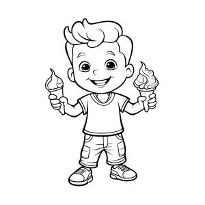 Menino com dois sorvetes de casquinha para colorir