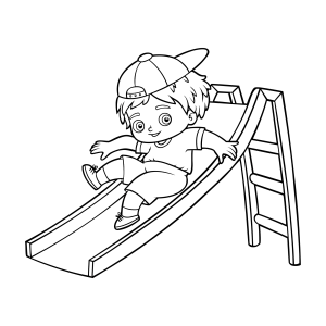 Menino de boné no escorregador para colorir