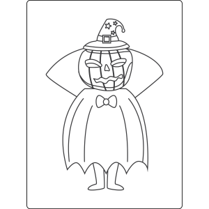Menino de capa com a abóbora na cabeça para colorir